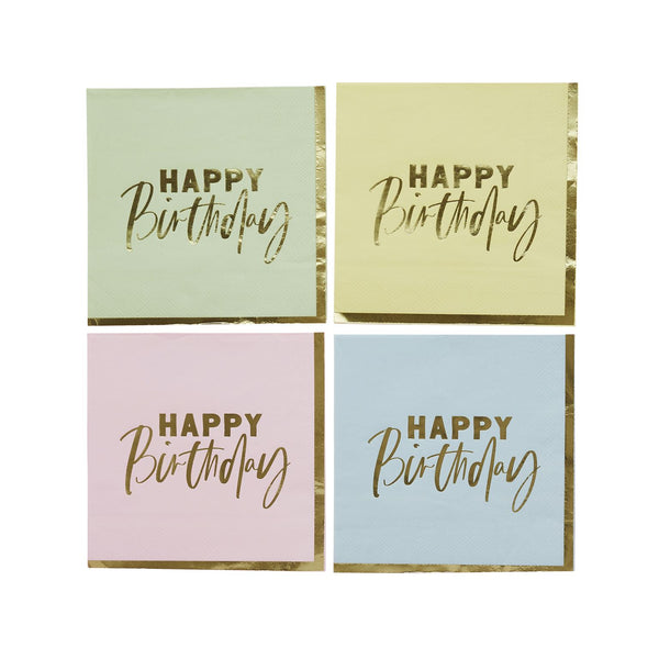 Pastel 'Happy Birthday' Paper Napkins 16 Pack