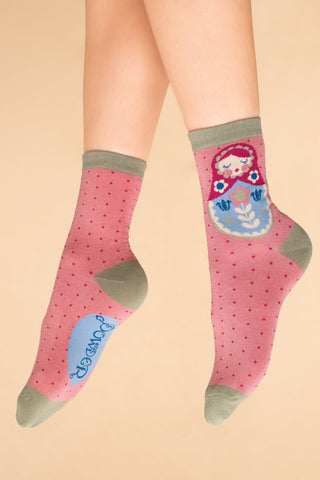 Matryoshka Doll Ankle Socks - Petal
