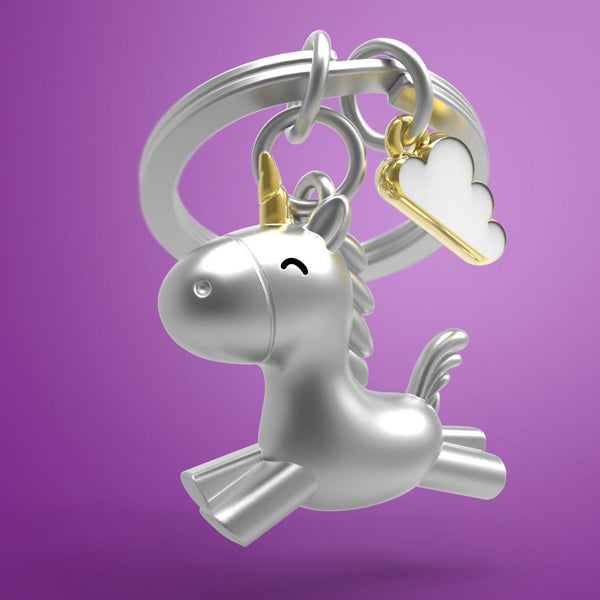 Metalmorphose Satin Silver Flying Unicorn & Cloud Keyring